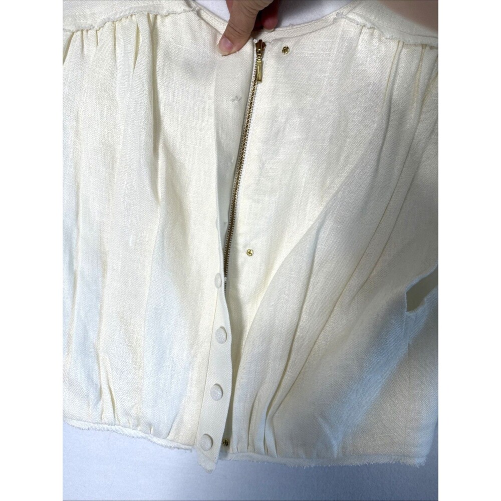 Aje. Byblos Ring-Embellished 100% Linen Crop Top Sz 8 Designer Quiet Luxury - Picture 13 of 15